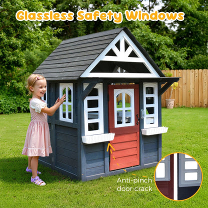 Coclub Outdoor Playhouse For Kids Ages 4-8, Wooden Play House With Doorbell, Phone, Kitchen Toys, Outdoor Kids Play Equipment, Casa Para Ni As