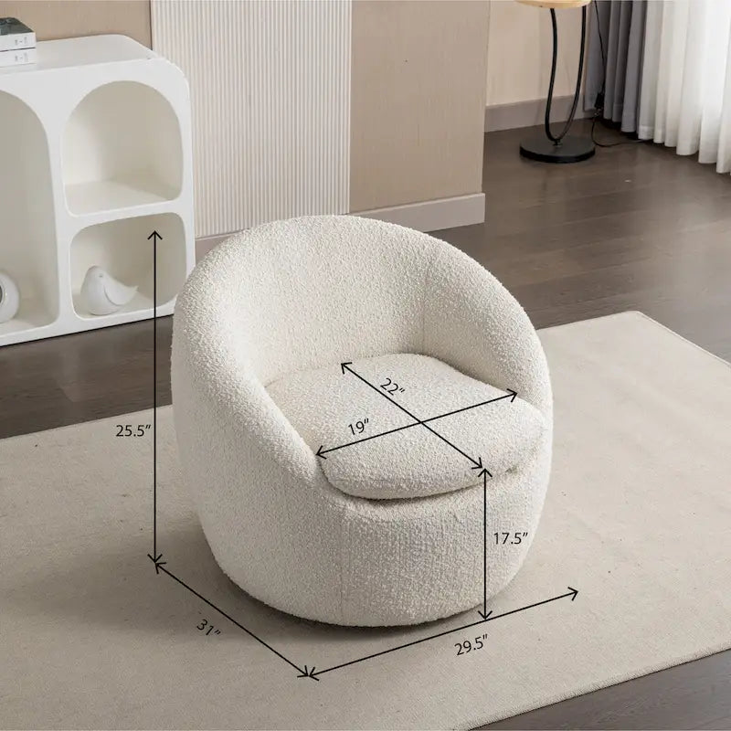 Swivel Barrel Chair, 360 Degree Rotation, Boucle Fabric