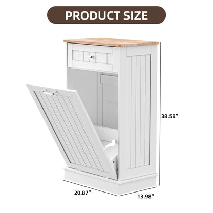 Haripul Single Tilt Out Trash Cabinet For 13 Gallon Waste Bin, Free Standing Kitchen Trash Can Cabinet With Drawers, White