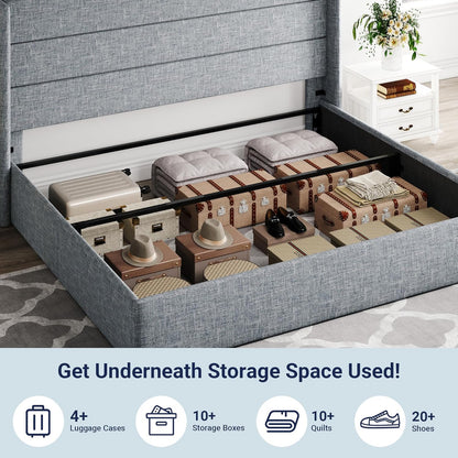 Allewie Queen Size Lift Up Storage Bed, Modern Wingback Headboard, Hydraulic Support, No Box Spring Needed, Light Beige