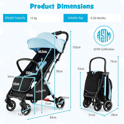 Compact Travel Stroller For Airplane Infant Toddler Stroller w/Adjustable Backrest And Canopy
