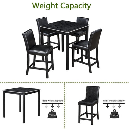 Modern 5-Piece Dining Set With Square Counter Height Table And 4 Upholstered Chairs