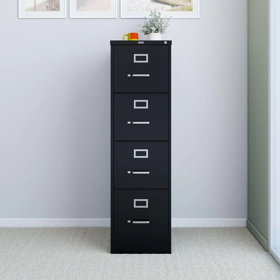Staples 4-Drawer File Cabinet, Lockable, Black, 25 In.D x 15 In.W