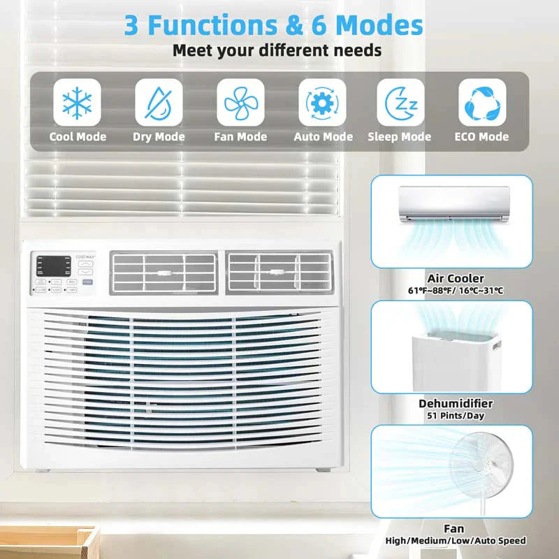 10000 Btu Quiet Window Air Conditioner With Remote Amp Eco Mode Energy Star Certified 3-in-1 Window Ac Unit With Dehumidifier