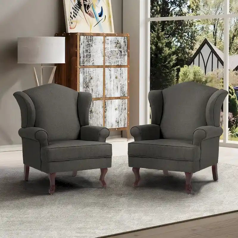 2 Set Traditional Wingback Accent Chairs Upholstered Armchair