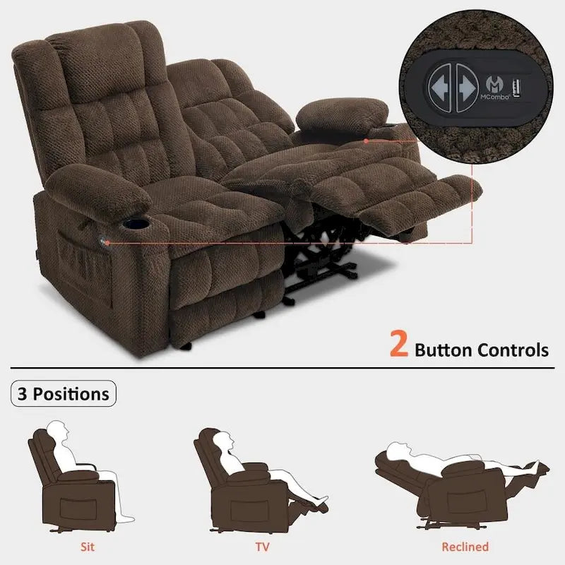 MCombo Power Loveseat Recliner, Electric Reclining Loveseat Sofa With Heat And Vibration, Cupholders, USB Charge Ports RS6314