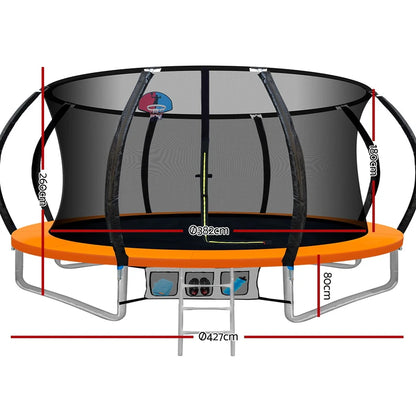 14 Ft. Trampoline Kids Trampoline Rebounder w/Ladder Basketball Hoop Orange