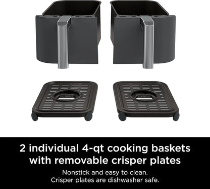 Ninja Foodi 10QT 6-in-1 DualZone Smart XL Air Fryer, 2 Independent 5QT Baskets, Smart Cook Thermometer, Match Cook, Smart Finish, Air Fry, DZ550