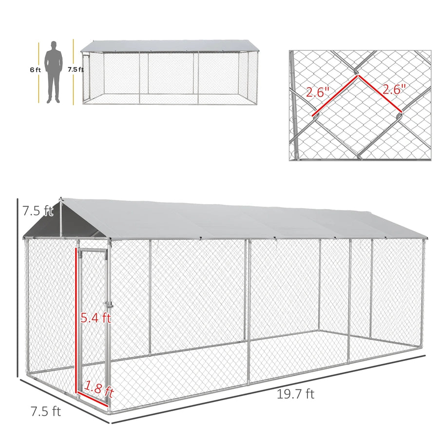 PawHut 19.7' x 7.5' x 7.5' Outdoor Dog Kennel With Waterproof Roof
