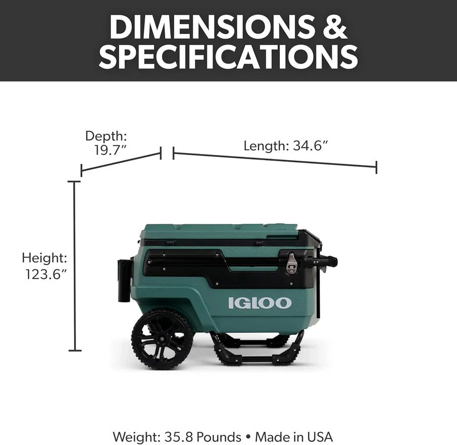 70Qt Wheeled Cooler Insulated Hard Shell Ice Chest
