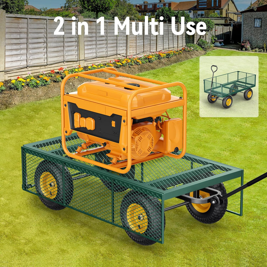 Steel Garden Cart, 2-in-1 1400 Lbs Heavy Duty Utility Wagon, With Removable Mesh Sides To Convert Into Flatbed