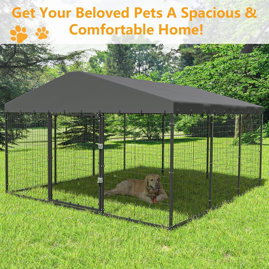 W 118 x D 118 x H 70 Large Outdoor Dog Kennel, Heavy Duty Dog Cage Enclosure With Waterproof Roof