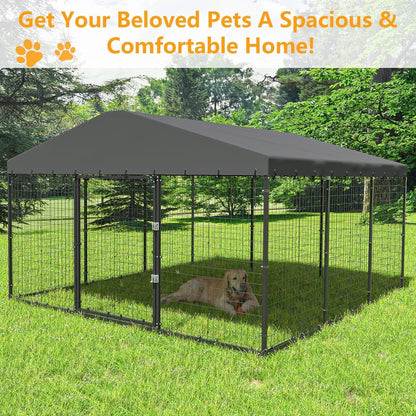 W 118 x D 118 x H 70 Large Outdoor Dog Kennel, Heavy Duty Dog Cage Enclosure With Waterproof Roof
