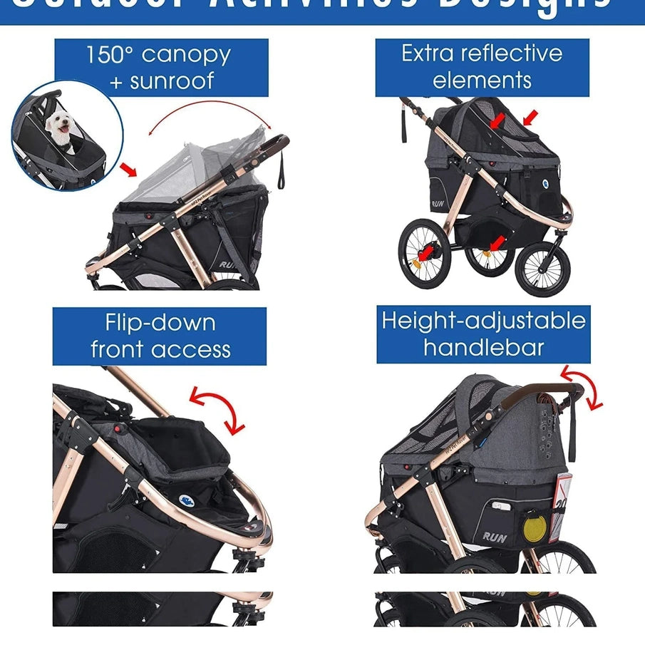 Jogging Sports Stroller With Comfort Rubber Wheels/Zipper-Less Entry/1-Hand Quick Fold/Aluminum Frame For Small/Medium Dogs, Cats And Pets, Green Camo