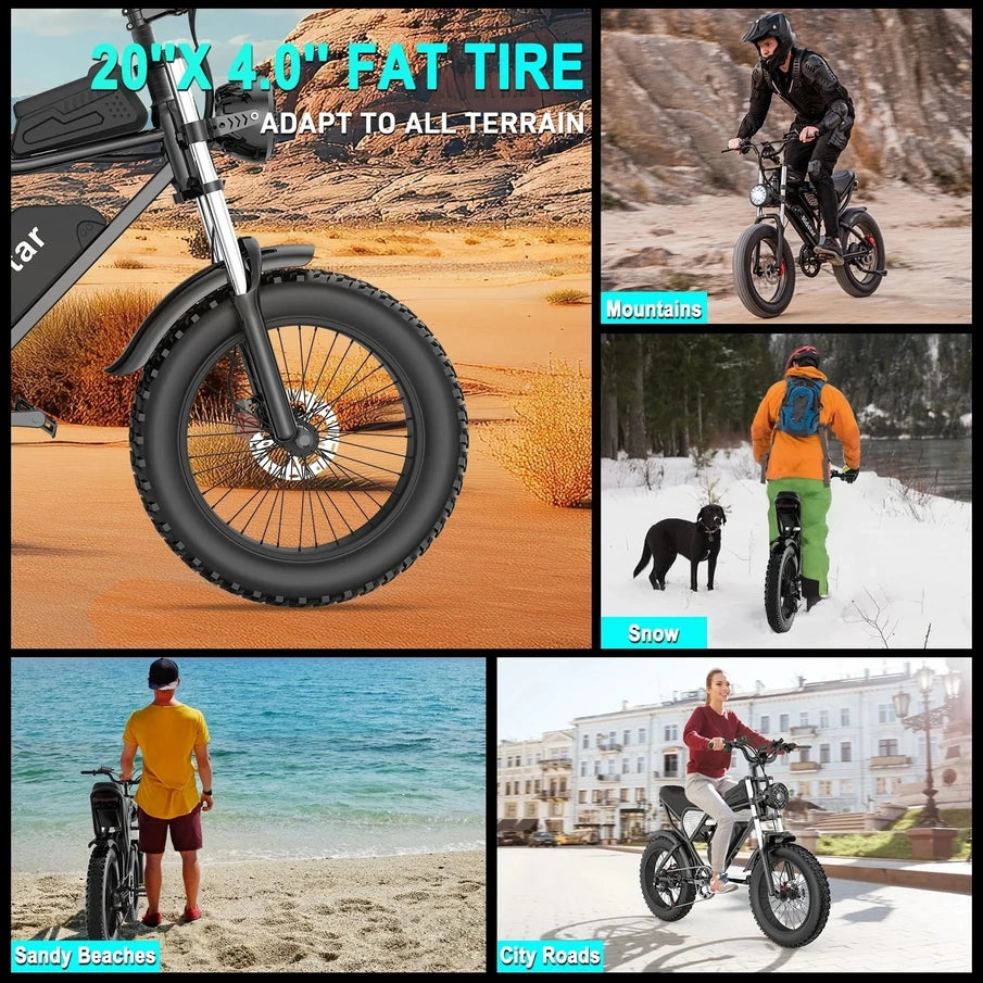 Ridstar Electric Bicycle For Adults, 1200 W, 48 Km/H Mountain Bike, 48 V 15.6 Ah Battery, 20 In. Fat Bike Tires, 7-speed Full Suspension