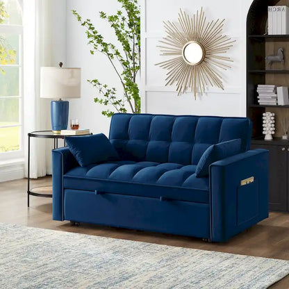 4-in-1 Pull-Out Sleeper Sofa Bed, Loveseat In Velvet-Convertible Couch Bed With Reclining Backrest,2 Side Pockets