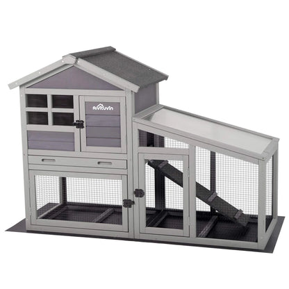 Aivituvin Rabbit Hutch Outdoor Indoor Bunny Cage With Pull Out Tray, Upgraded Chicken Coop With Removable Wire Mesh Bottom, Gray