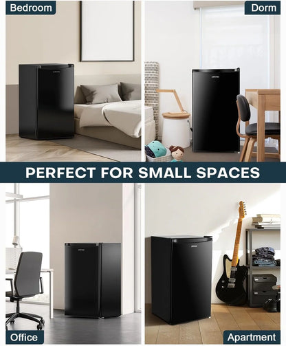 Upstreman 3.2 Cu. Ft. Mini Fridge With Freezer, Single Door Mini Fridge, Dorm Fridge, Adjustable Thermostat, Black-BR321