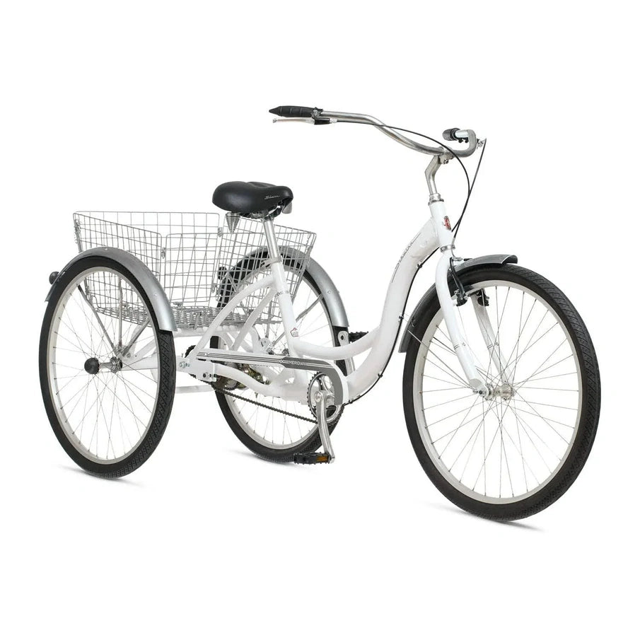 Schwinn Meridian Adult Tricycle Bike Mens And Womens Three Wheel Beach Cruiser 26-inch Wheels Low Step-Through Frame Wide Seat Rear Folding Basket Sin