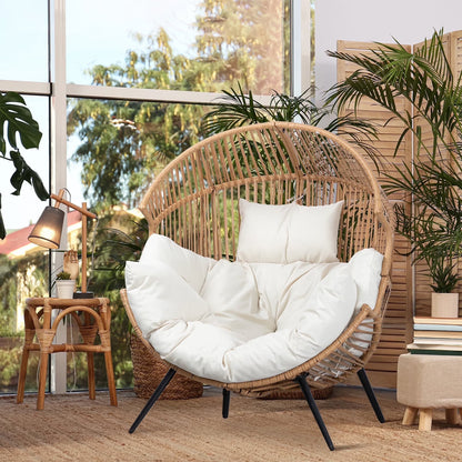 Walsunny Egg Chairs Outdoor Patio Wicker Oversized Egg Shell Lounger Lawn Chair With Cushion For Indoor Outside Porch Balcony Backyard
