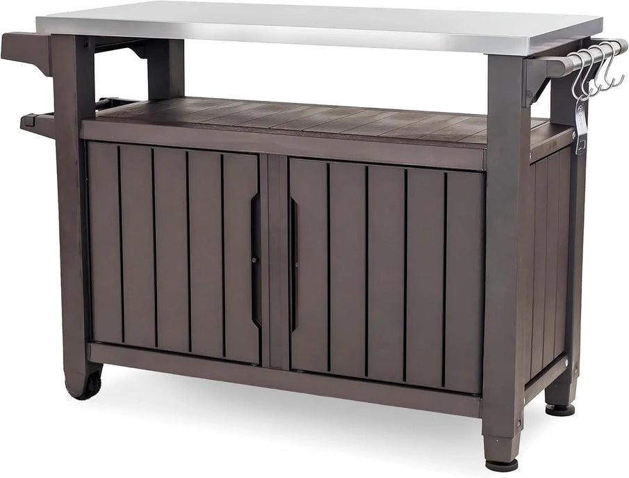 Keter Outdoor Rolling Table Cart For Food Prep, Storage, Bar And Grill, Dark Brown