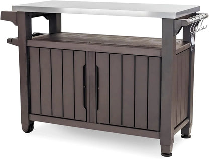 Keter Outdoor Rolling Table Cart For Food Prep, Storage, Bar And Grill, Dark Brown
