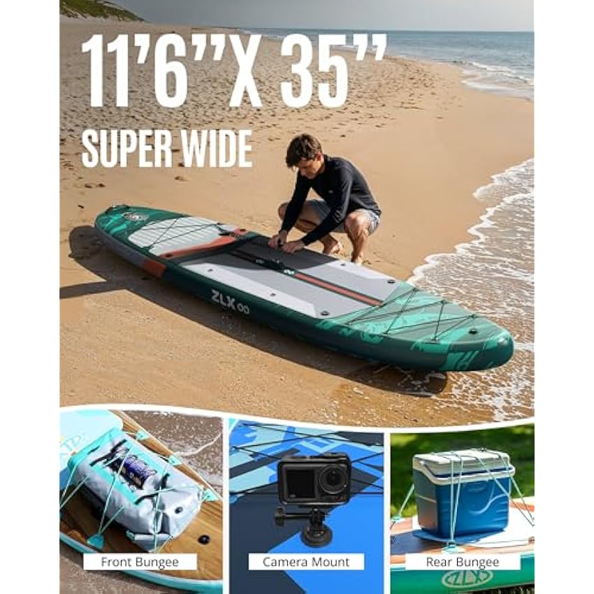 Zlx 11'6 In. Extra Wide Inflatable Stand Up Paddle Board Sup, Stable Non-Slip Deck Pad