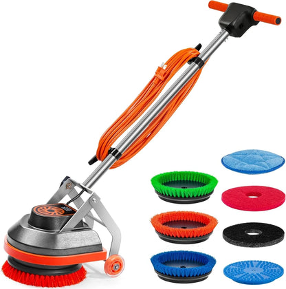 Commercial Floor Scrubber Machine With Brushes And Pads, Heavy Duty Floor Buffer Polisher And Cleaner, Deep Cleaning Tile And Grout