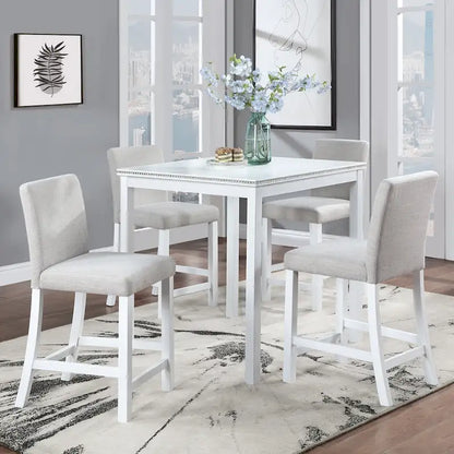 Modern 5-Piece Dining Set With Square Counter Height Table And 4 Upholstered Chairs