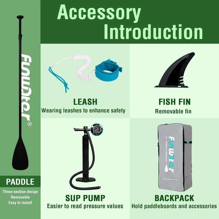FunWater Inflatable Stand Up Paddle Board With Premium Sup Paddle Accessories, Non-Slip EVA Deck, 11'/10'6' Paddle