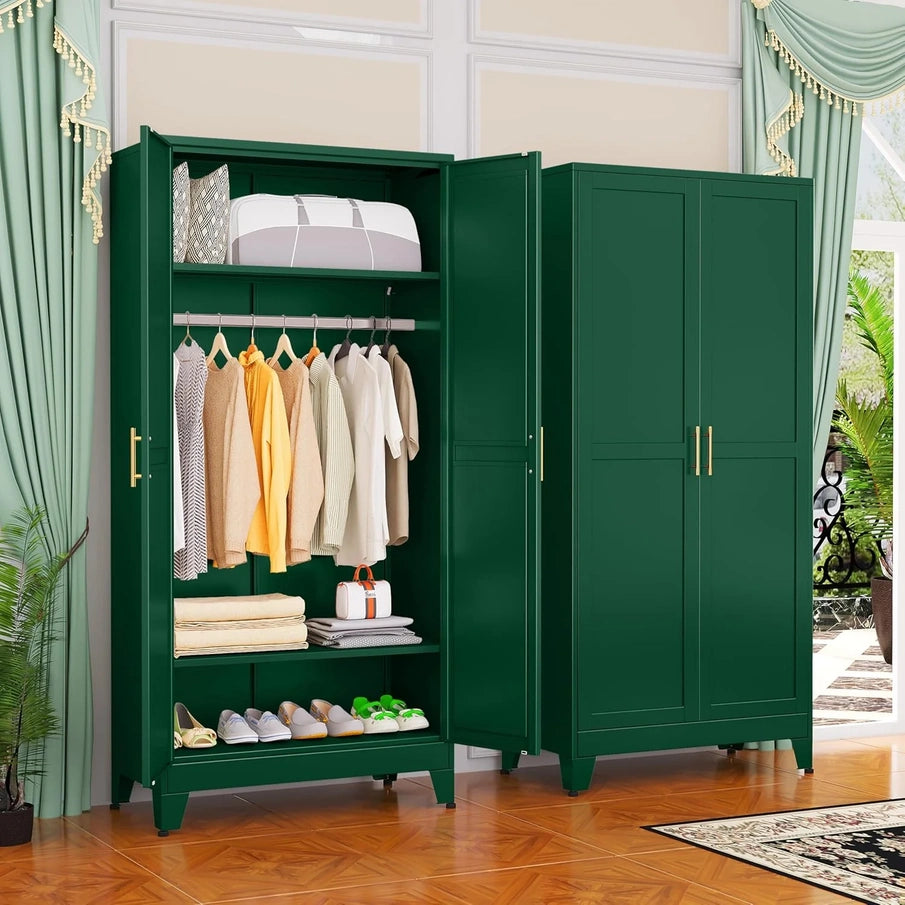 Steel Armoire Wardrobe Closet, 71 In. Metal Clothing Storage Cabinets