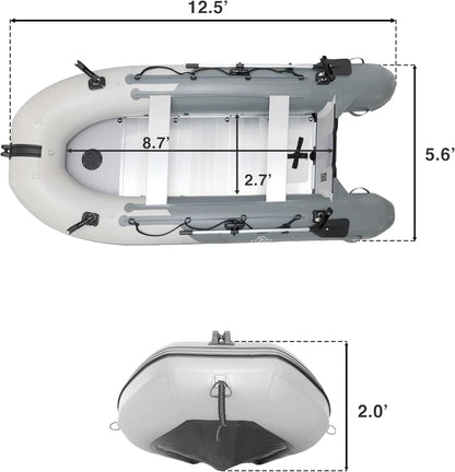 Inflatable Boat, Yacht Dinghy Tender Raft, Multi Person Fishing Boat, Aluminum Floor Oars, Fishing Rod Holders, Heavy-Duty PVC, 2024 Model