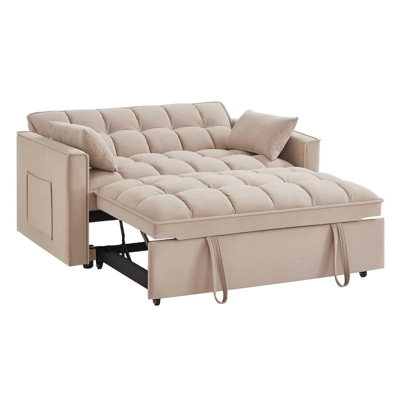 4 in1 Loveseat Sofa Bed With Armrests And Storage Pockets, Multi-Function Tufted Pull-Out Sofa Bed With Adjustable Backrest