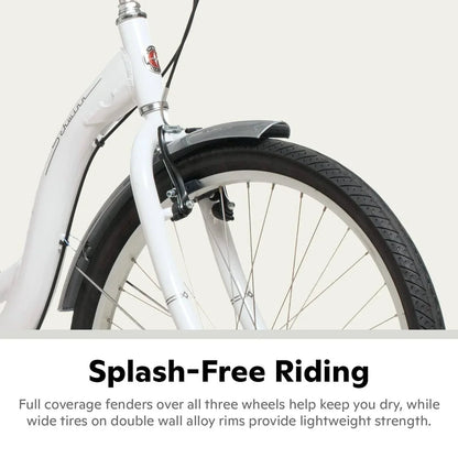 Schwinn Meridian Adult Tricycle Bike Mens And Womens Three Wheel Beach Cruiser 26-inch Wheels Low Step-Through Frame Wide Seat Rear Folding Basket Sin