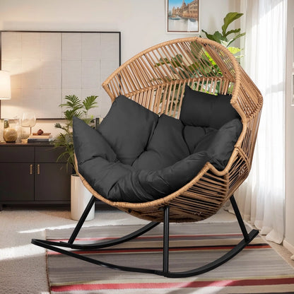 Walsunny Egg Chairs Outdoor Patio Wicker Oversized Egg Shell Lounger Lawn Chair With Cushion For Indoor Outside Porch Balcony Backyard