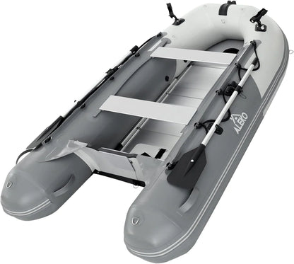 Inflatable Boat, Yacht Dinghy Tender Raft, Multi Person Fishing Boat, Aluminum Floor Oars, Fishing Rod Holders, Heavy-Duty PVC, 2024 Model