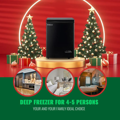 Chest Freezer 5.0Cubic Feet Deep Freezer Freestanding Freezers With 2 Removable Stainless Steel Basket