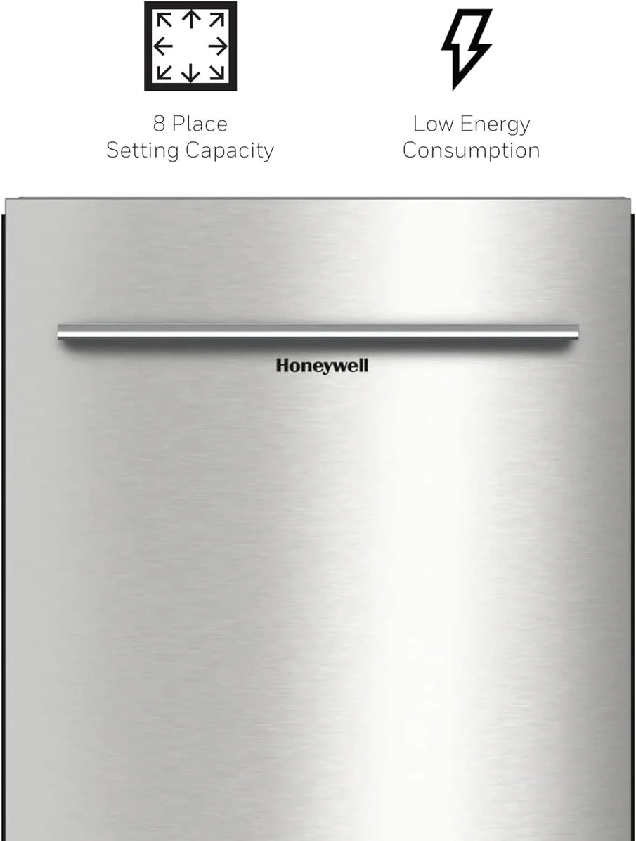 Honeywell 18 In. Dishwasher With 8 Place Settings, 6 Washing Programs, Stainless Steel Tub, UL/Energy Star, Stainless Steel