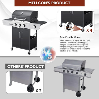 Upgraded 4 Burner Bbq Propane Gas Grill With Cast Iron Grates And Side Stove, 44,000 BTU Stainless Steel Burner Barbecue Grill For Patio