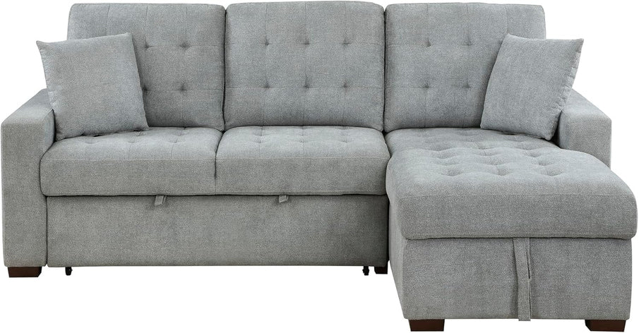 Sleeper Sofa, L Shape Sectional Couch With Right Storage Chaise And Pull Out Sofa Bed, Grey