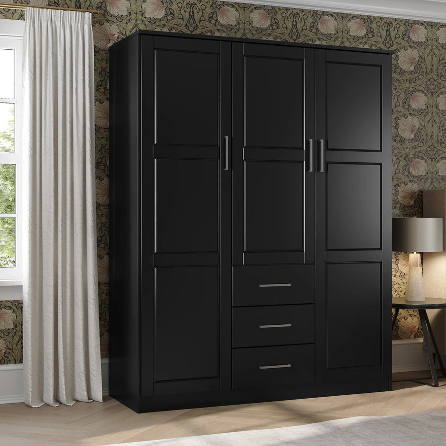 Palace Imports 100% Solid Wood Cosmo 3-Door Wardrobe Armoire With Solid Wood Or Mirrored Doors
