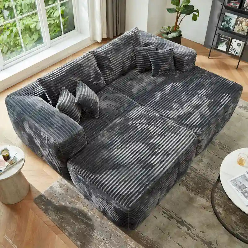 Hooowooo Modern Plush Sectional Sofa L-Shaped Couch With Removable Ottoman