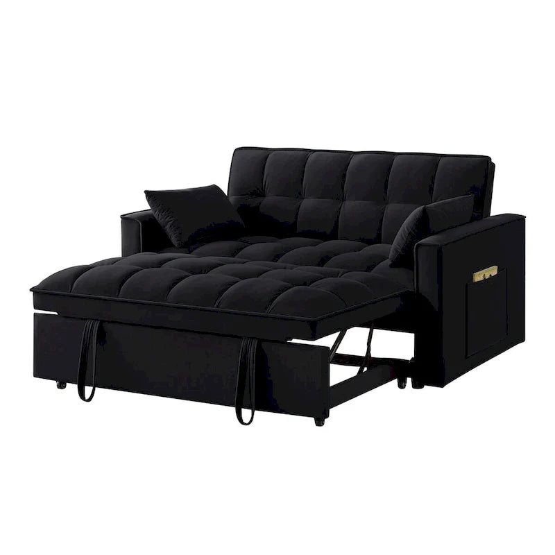 4-in-1 Pull-Out Sleeper Sofa Bed, Loveseat In Velvet-Convertible Couch Bed With Reclining Backrest,2 Side Pockets