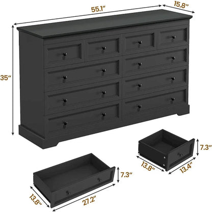 10 Drawers Dresser 55 Large Drawers Wood Dressers And Chest Of Drawers