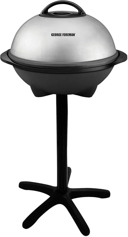 George Foreman Indoor/Outdoor Electric Patio Grill, Apartment Approved, 15-Serving, Removable Stand, Black
