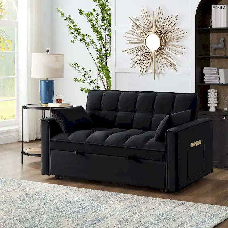 4-in-1 Pull-Out Sleeper Sofa Bed, Loveseat In Velvet-Convertible Couch Bed With Reclining Backrest,2 Side Pockets