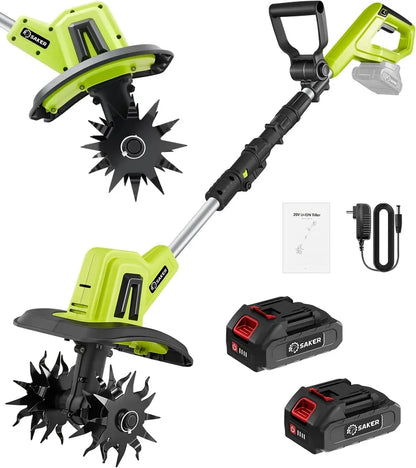 Saker 22V Cordless Electric Garden Tiller Cultivator Lightweight Rototiller For Gardening