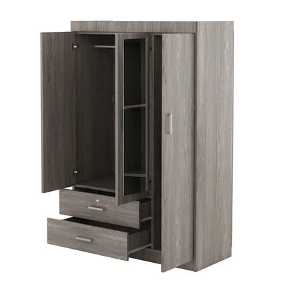 3-Door Mirror Wardrobe With Shelves And 2 Drawers
