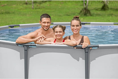 Steel Pro MAX 14 Ft. x 48 In. Round Metal Frame Above Ground Outdoor Swimming Pool Set With 1,000 Filter Pump, Ladder, And Cover, Gray