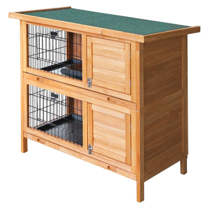 Double Level Wooden Rabbit Hutch With Slide-Out Tray- i.Pet